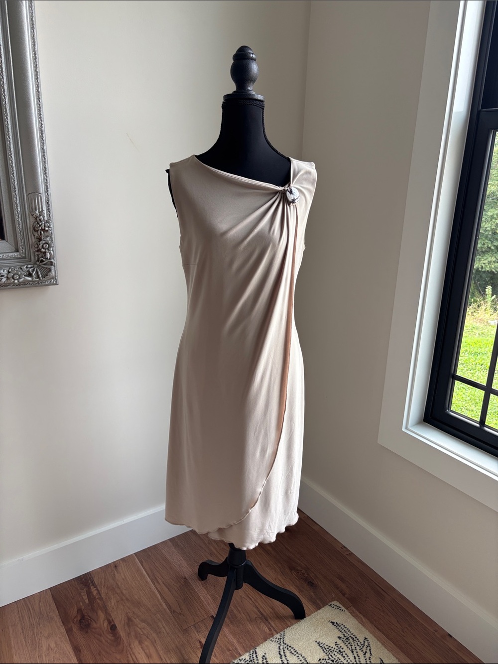 Joseph Ribkoff Soft Cream Sleeveless Midi Dress with Twist Detail
